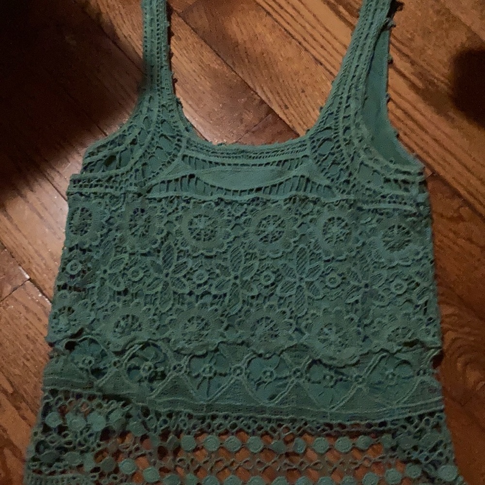 Anthropologie blue/green lace/lined sleeveless top